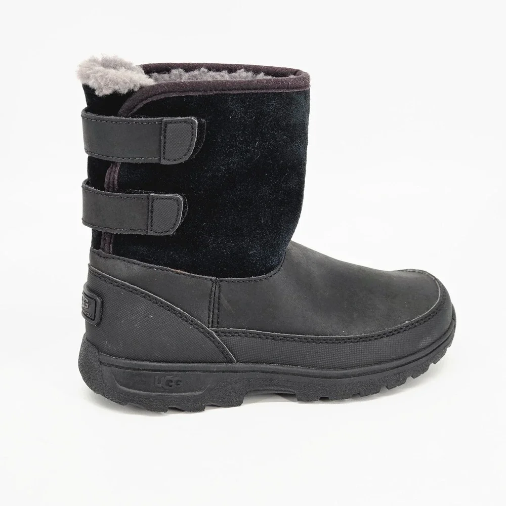 UGG Kids Butte II Waterproof Black Leather Suede Winter Boots 1012383K Size 2